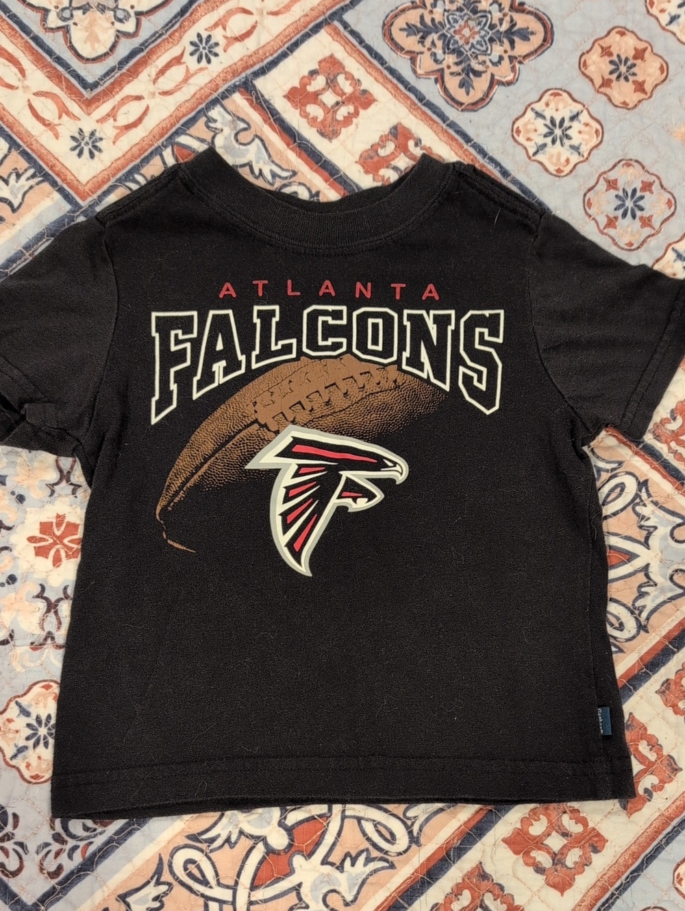 NFL Atlanta Falcons Black Tee with Football and Team Crest